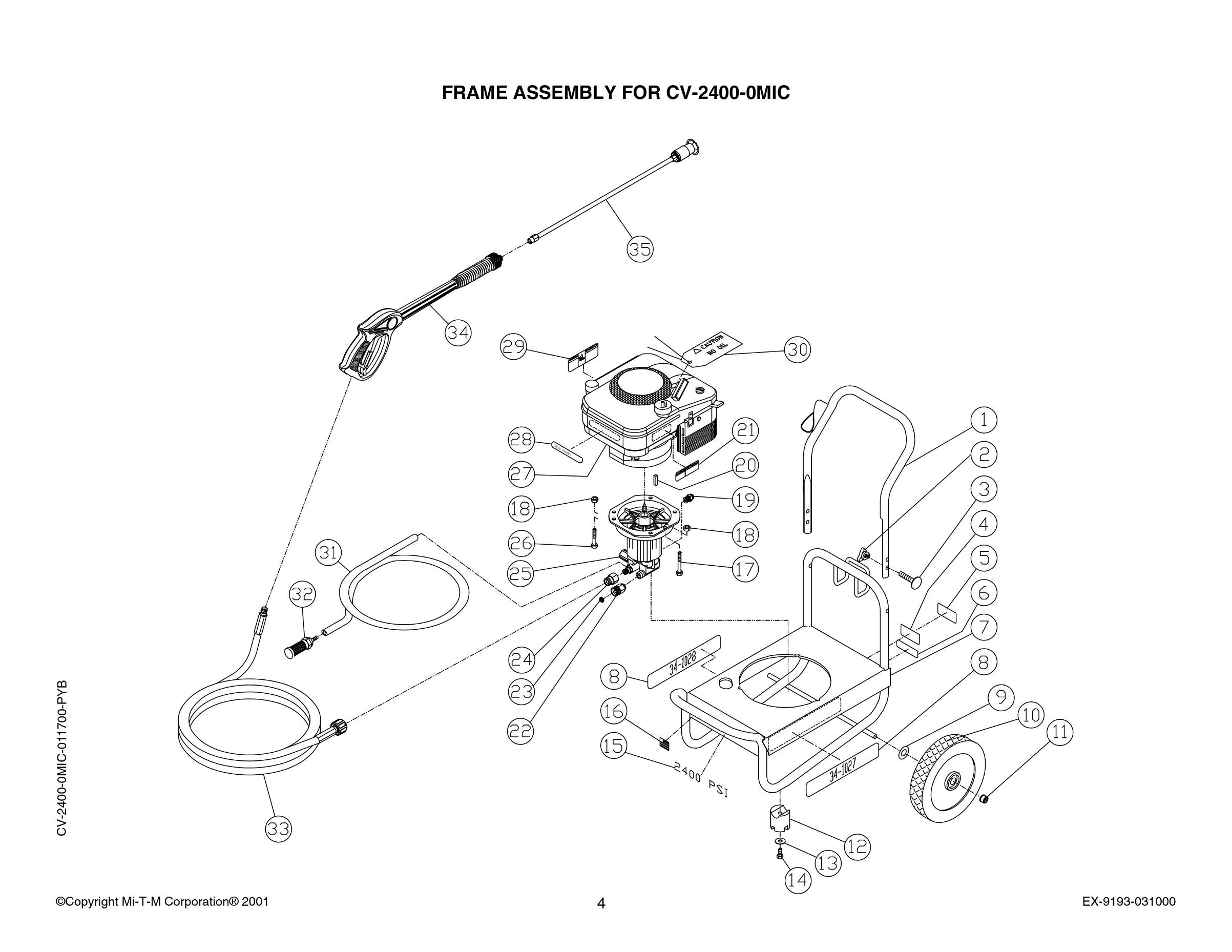 CV-2400-0MIC  power washer replacement parts, breakdown, pumps & repair kits.